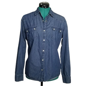 Denim & Co. Chambray Long Sleeve Button Front Top, Sz 12